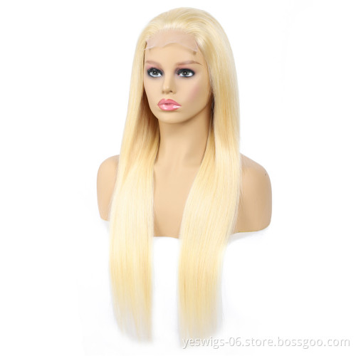 613# Blonde Straight Human Hair Lace Closure Wigs Cuticle Aligned, 4*4 Brazilian Remy Hair Wig Lace Front 613#